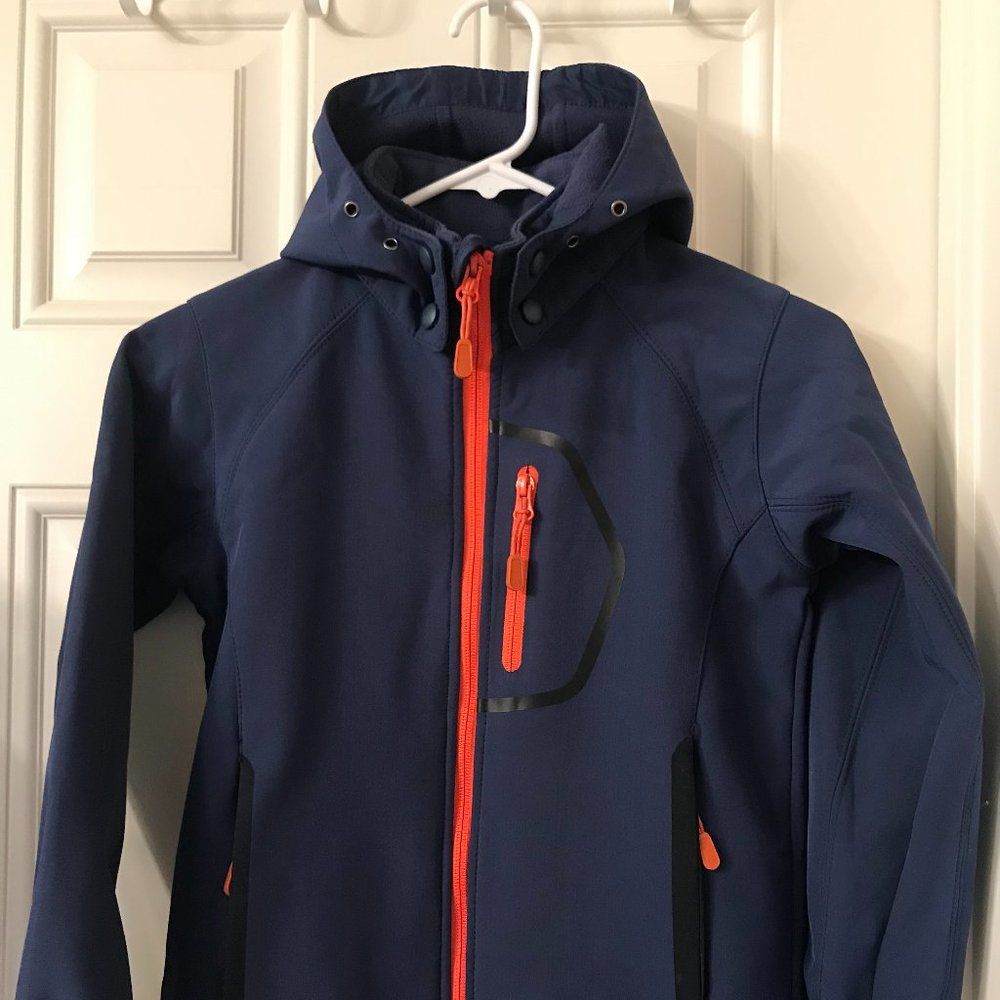 Windproof Softshell Blue Jacket w Orange Zipper